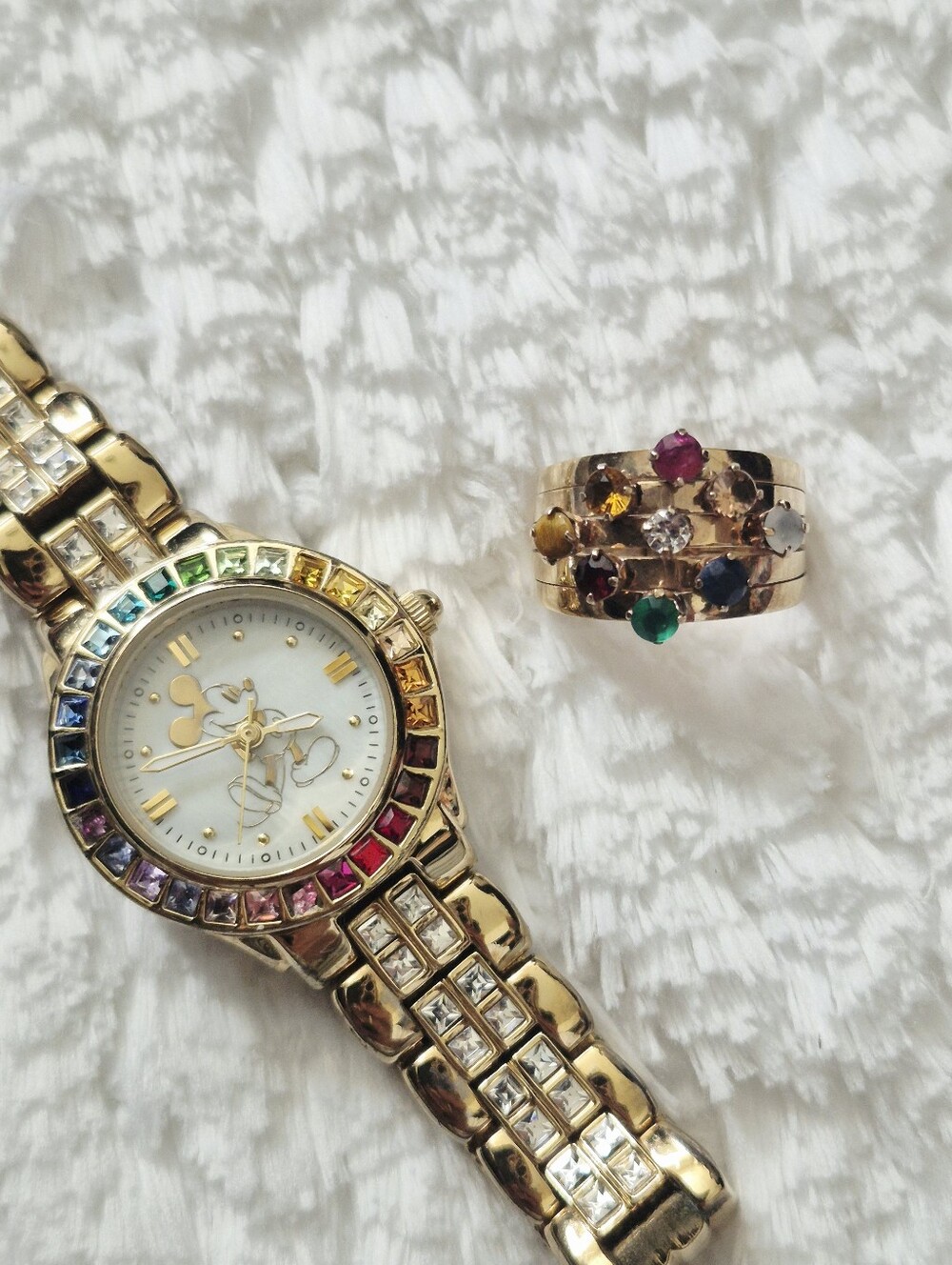 Estate 14k Gold Multicolor Gemstone Cluster Gold Ring - Picture 2 of 13